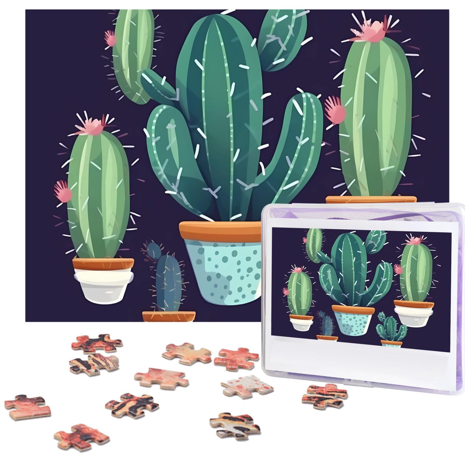 500-Piece Cactus Succulent Plant Jigsaw Puzzle - Wooden Photo Puzzle for Adults, Personalized Picture Puzzle, Classic Family Game for Wedding, Birthday & Valentine's Day Gifts (20.4
