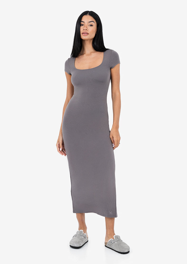 Effortless Short Sleeve Dress in Silver Mink - Perfect for Summer Outings, Beach Vacations & Casual Date Nights