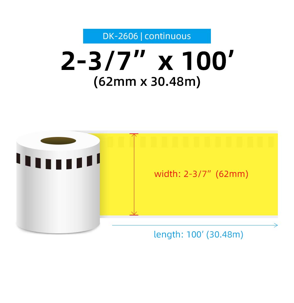 Orison DK-2606 Continuous Length Film Tape - 6 Rolls of Yellow Labels 2.4