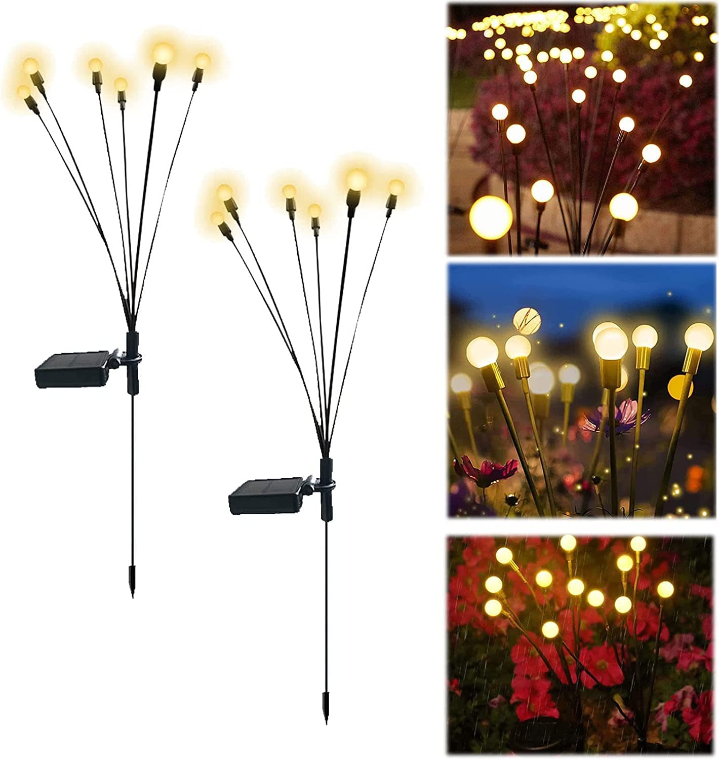 2 Pack Solar Powered Firefly Lights - Outdoor Waterproof Solar Garden Lights with Starburst Design, Wind-Activated Swaying Motion for Decorative Warm White Ambience | Perfect for Patio, Yard, Pathway & Landscape Lighting