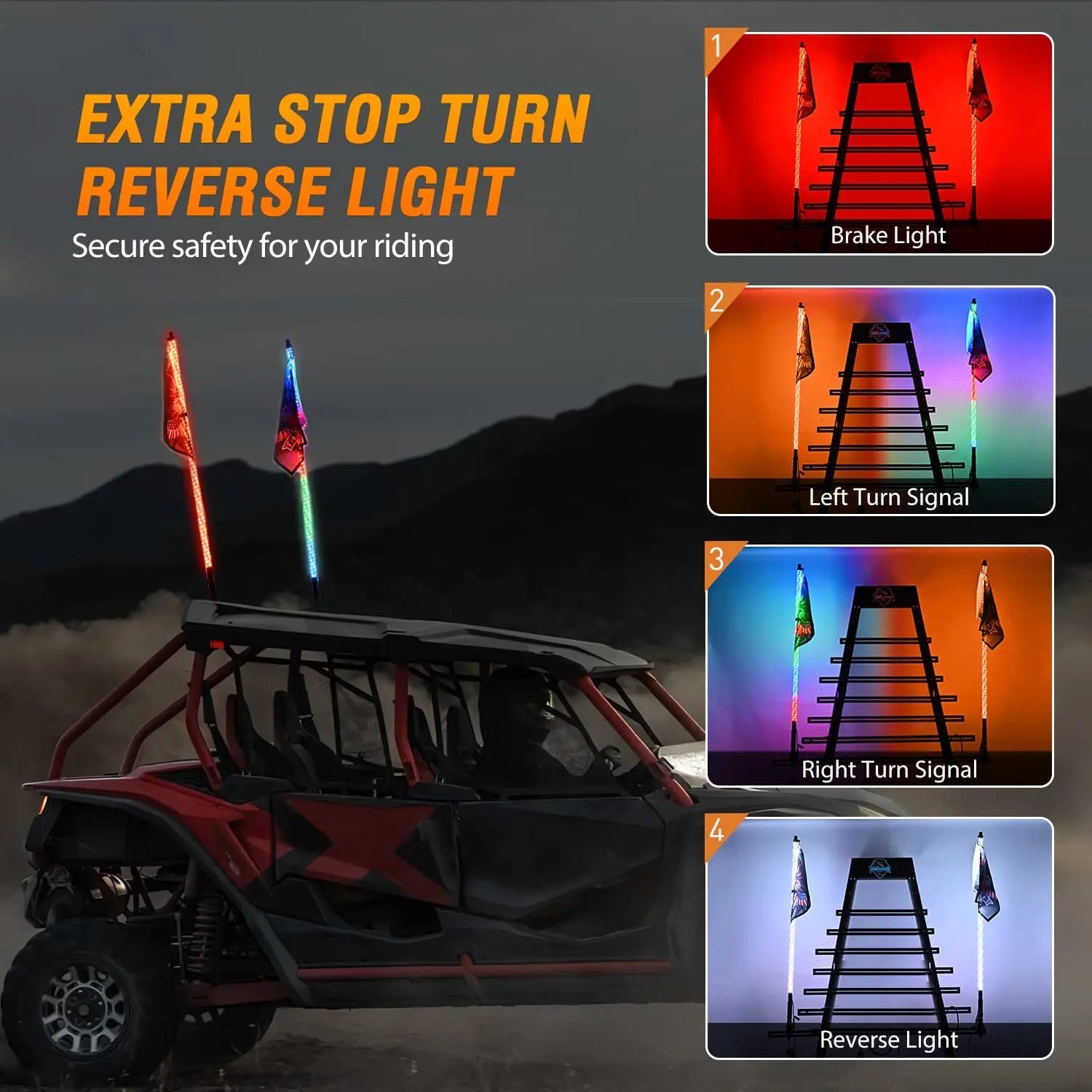 2Pcs 6FT Spiral Antenna Bluetooth Remote App Controlled LED Whip Light for Off-Road Vehicles - 10FT Wire & 5Pin Switch - Perfect for Jeep, ATV, UTV Night Rides & Off-Road Adventures