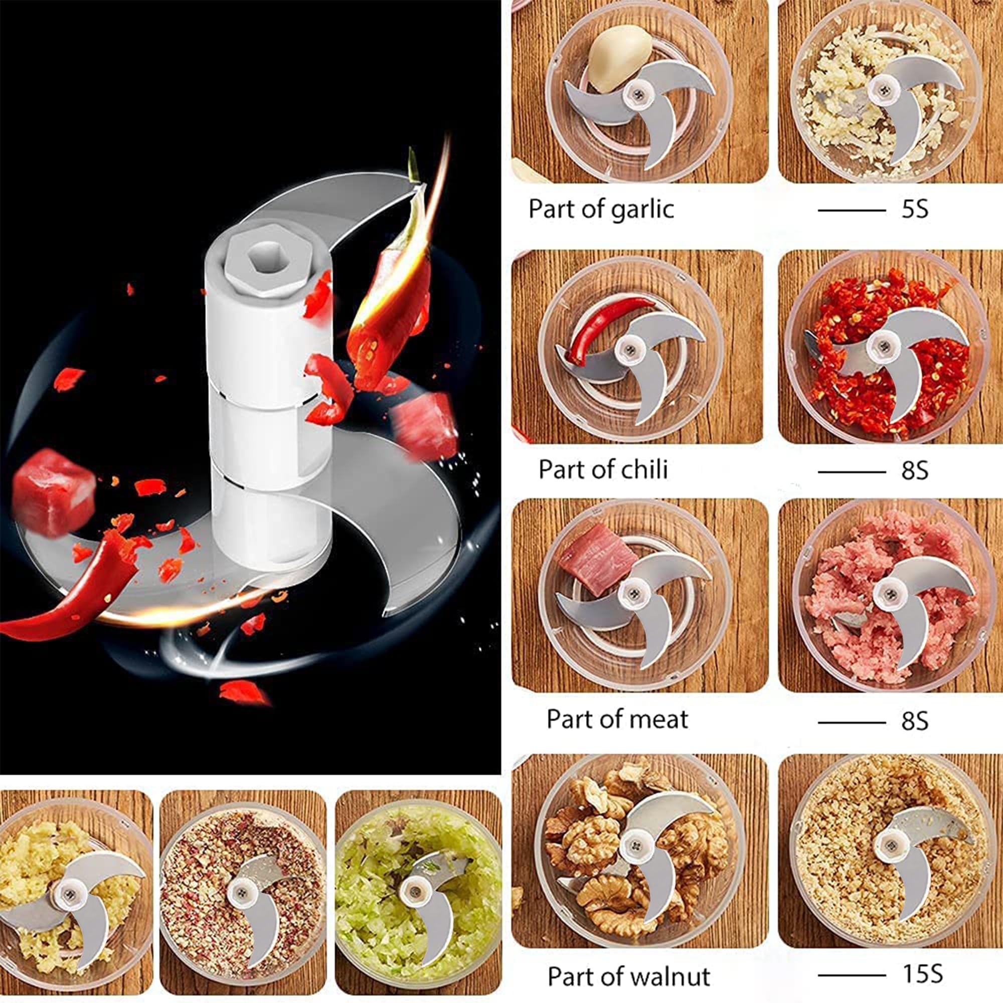 350ML Electric Garlic Chopper & Vegetable Chopper - Cordless Food Processor for Ginger, Onion, Chili, Fruit, Meat, Spices - Portable Blender for Kitchen, Camping & Meal Prep (BPA-Free)