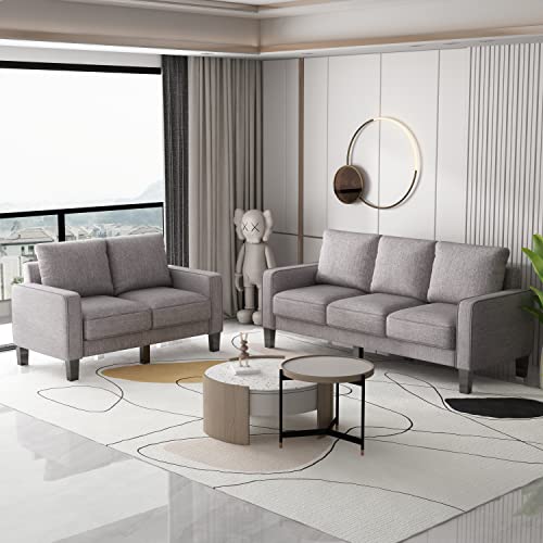 Light Grey-loveseat+3 Seat Sofa