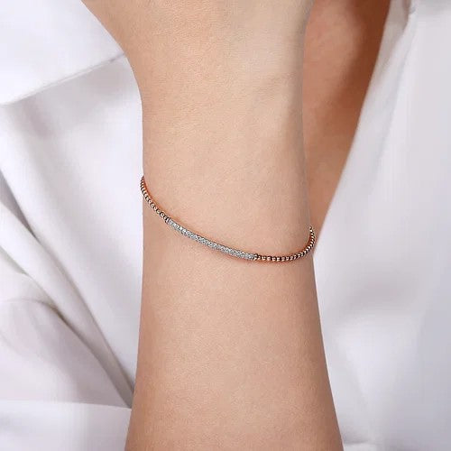 14K Rose Gold Bujukan Diamond Bar Split Bangle Bracelet for Women - Elegant Stackable Jewelry for Weddings, Parties & Everyday Wear