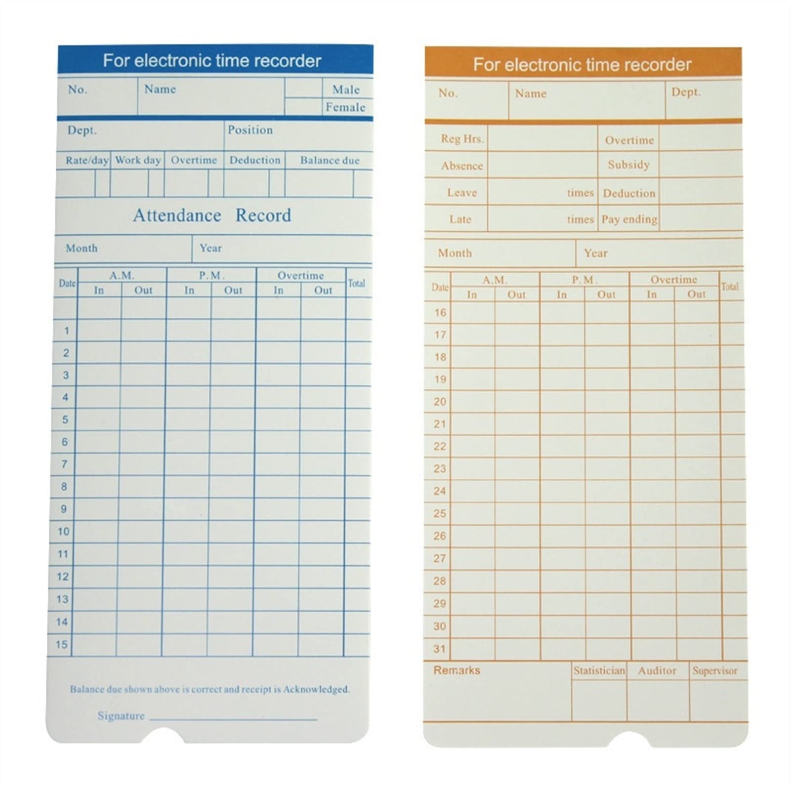 4-Piece English Time Clock Punch Cards for Employee Attendance Tracking - Commute & Work Hour Record Paper for Office Use - Ideal for Small Businesses & HR Management