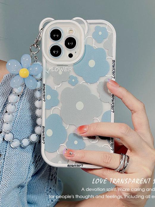 Lovevop Blue Flower Silicone Shockproof Phone Case for iPhone 15/14/13/12 Pro Max - Cute Floral Design Protective Cover for Everyday Use, Drops & Outdoor Activities