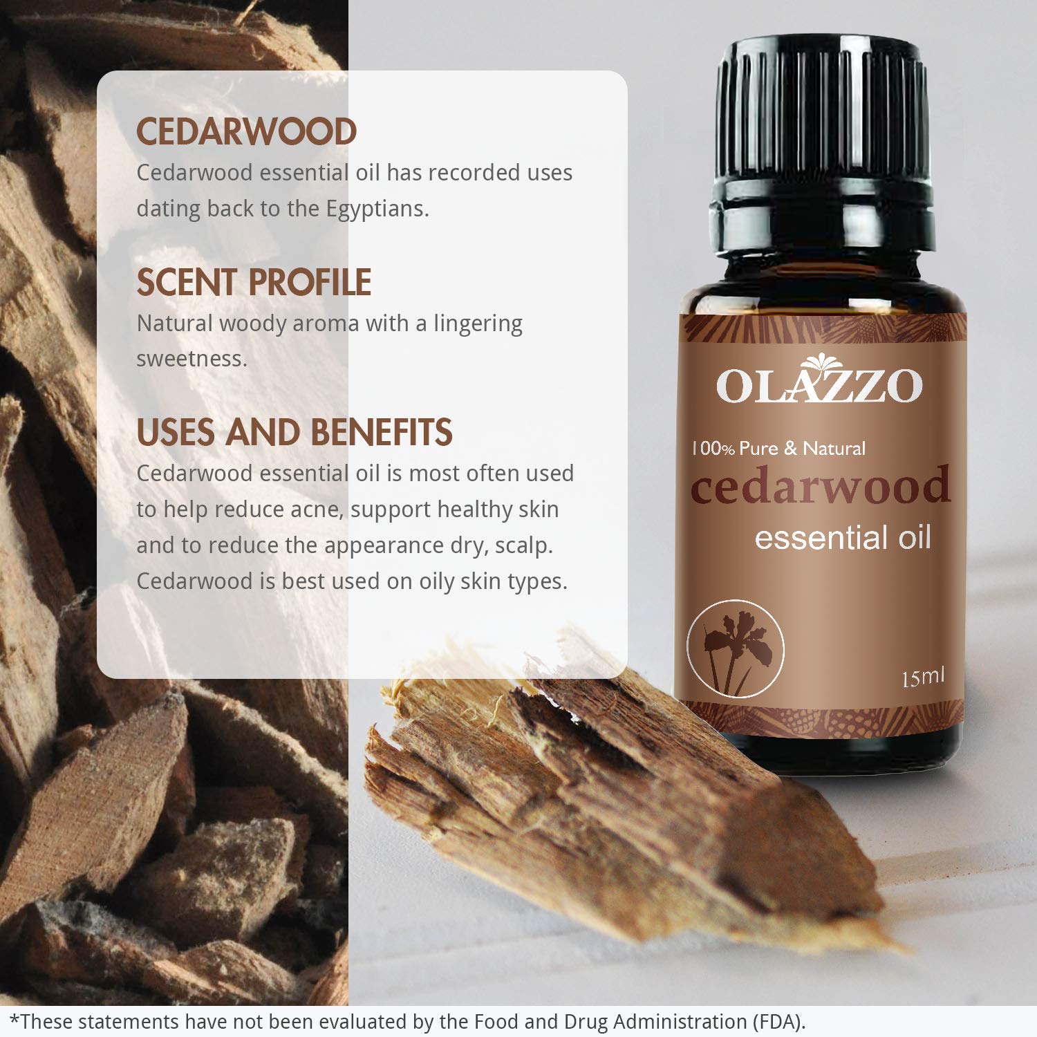 Pure & Natural Cedarwood Essential Oil - 100% Organic for Healthy Skin, Hair Growth, Relaxation & Stress Relief - Aromatherapy Diffuser for Sleep, Anxiety & Muscle Pain Relief - 15ml Bottle - Perfect for Home Spa, Massage & Meditation