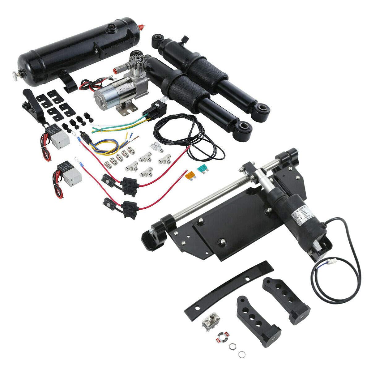 Electric Center Stand Air Ride Suspension Kit with Air Tank for Harley Touring Models 2009-2016 - Upgrade Your Ride for Comfort & Stability on Long Road Trips