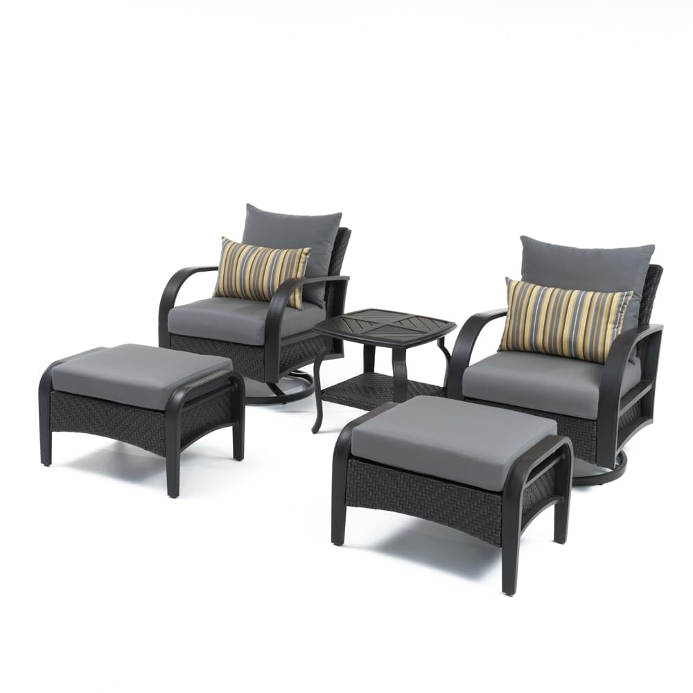 RST Brands Barcelo 5-Piece Outdoor Patio Furniture Set with Motion Club Chairs - Charcoal Gray Wicker for Backyard, Poolside & Garden Relaxation