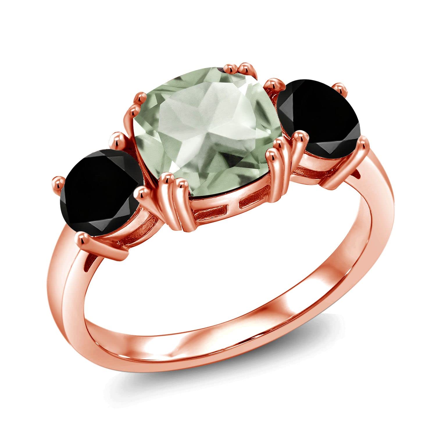 3.15 Ct Natural Green Prasiolite & Black Diamond Ring in 18K Rose Gold Plated Sterling Silver | Gem Stone King | Elegant Jewelry for Women, Perfect for Weddings, Anniversaries & Special Occasions