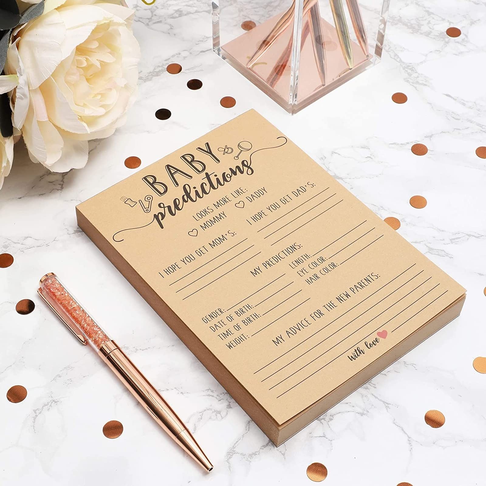 50 Sheets Baby Shower Prediction Cards & Advice Notes - Gender Reveal Game Kit for Party Activities (5x7 Inch) - Perfect for Baby Shower Games, Gender Reveal Parties & Bridal Showers