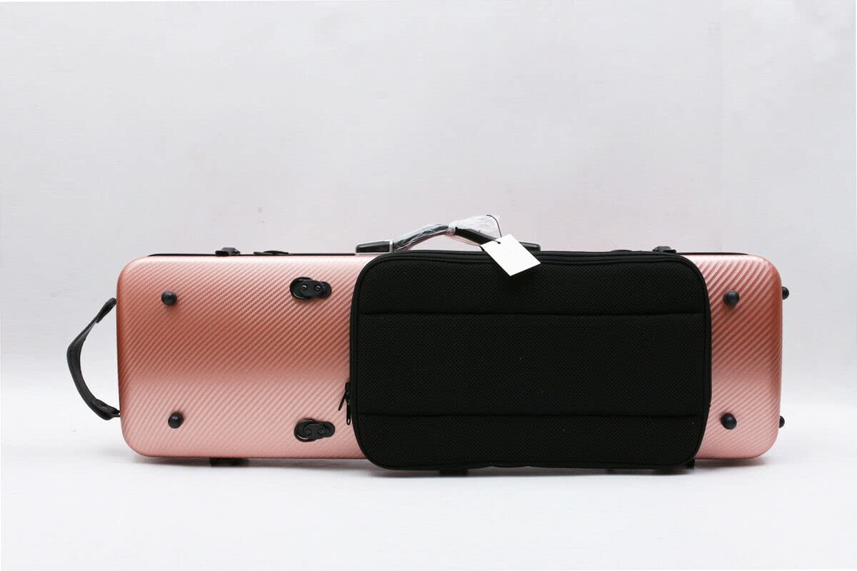 Premium 4/4 Carbon Fiber Violin Case - Lightweight Oblong Design with Golden Accents & Durable Pink Exterior | Perfect for Professional Musicians, Travel & School Performances