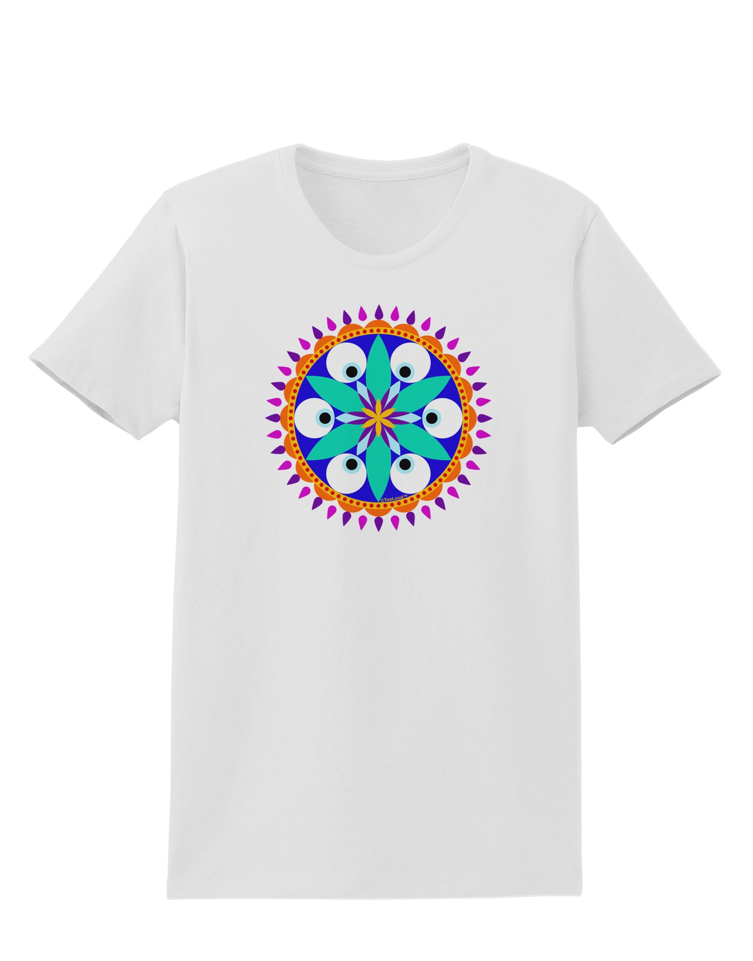 TooLoud Evil Eye Protection Mandala Women's T-Shirt | Spiritual Symbol Cotton Tee for Yoga, Meditation & Boho Fashion