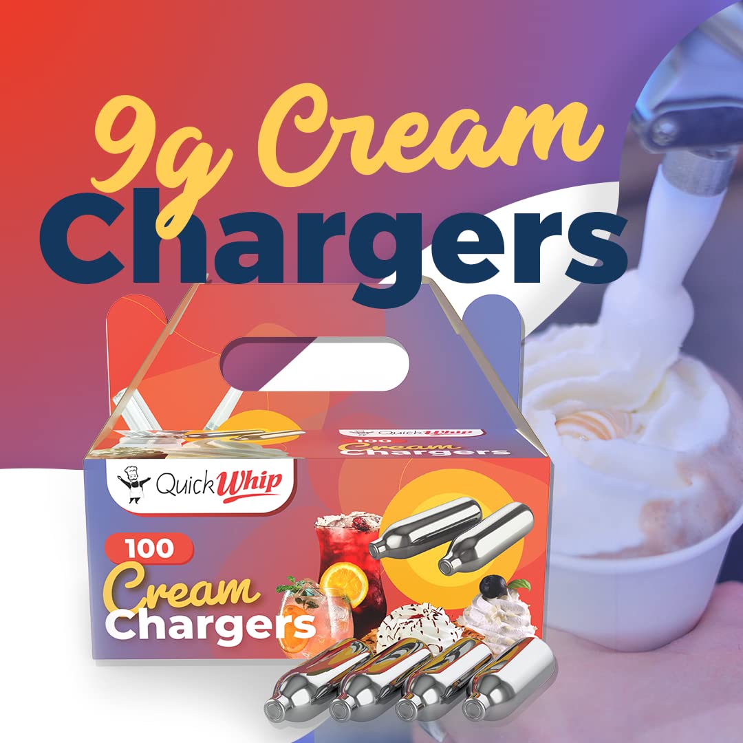 QuickWhip Pro 100 Whipped Cream Chargers (600 Cartridges - 6 Boxes of 100) - 9g Food Grade N2O for Professional & Home Use - Compatible with Standard Cream Dispensers - Perfect for Desserts, Coffee Toppings & Cocktail Garnishes
