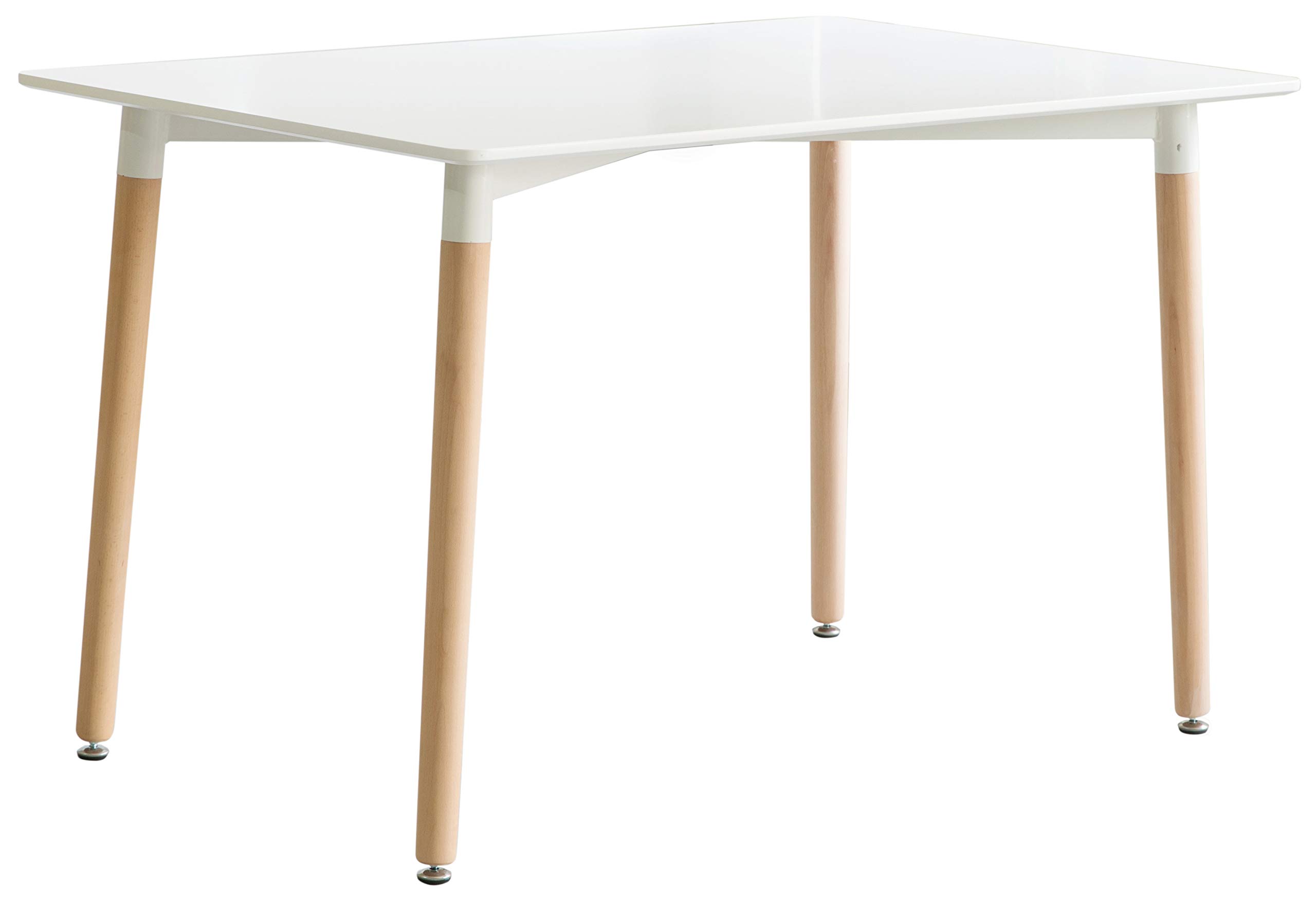 Mid-Century Modern 4 Ft. Rectangular Dining Table - White Plastic Top & Solid Beech Wood Legs | Perfect for Small Spaces, Apartments, and Contemporary Dining Rooms