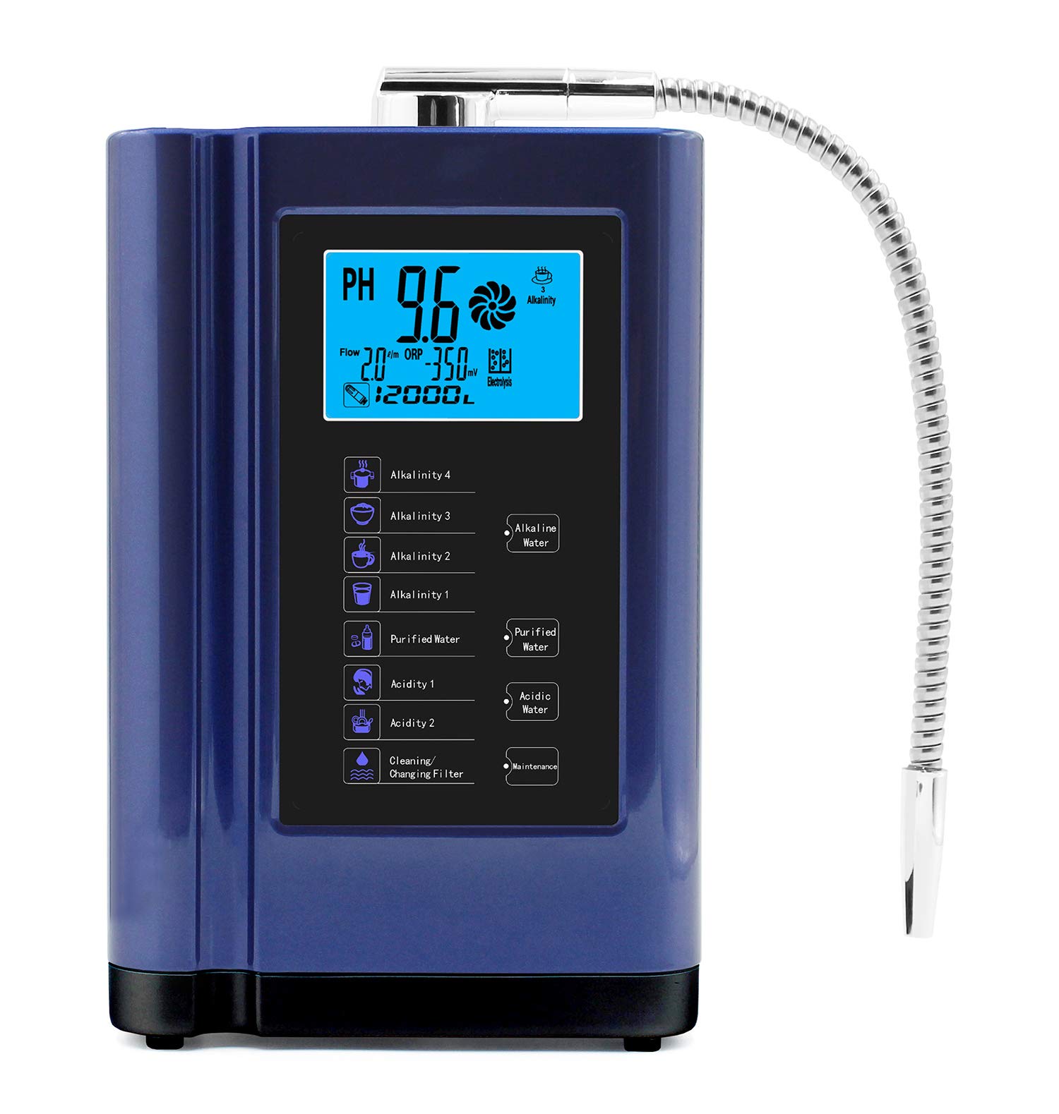Premium Alkaline Water Ionizer Machine - pH 3.5-10.5 Adjustable, -500mV ORP, 8000L Filter Capacity, 7 Water Settings, Auto-Cleaning & Voice Control (Blue) - Perfect for Home, Office & Health Enthusiasts