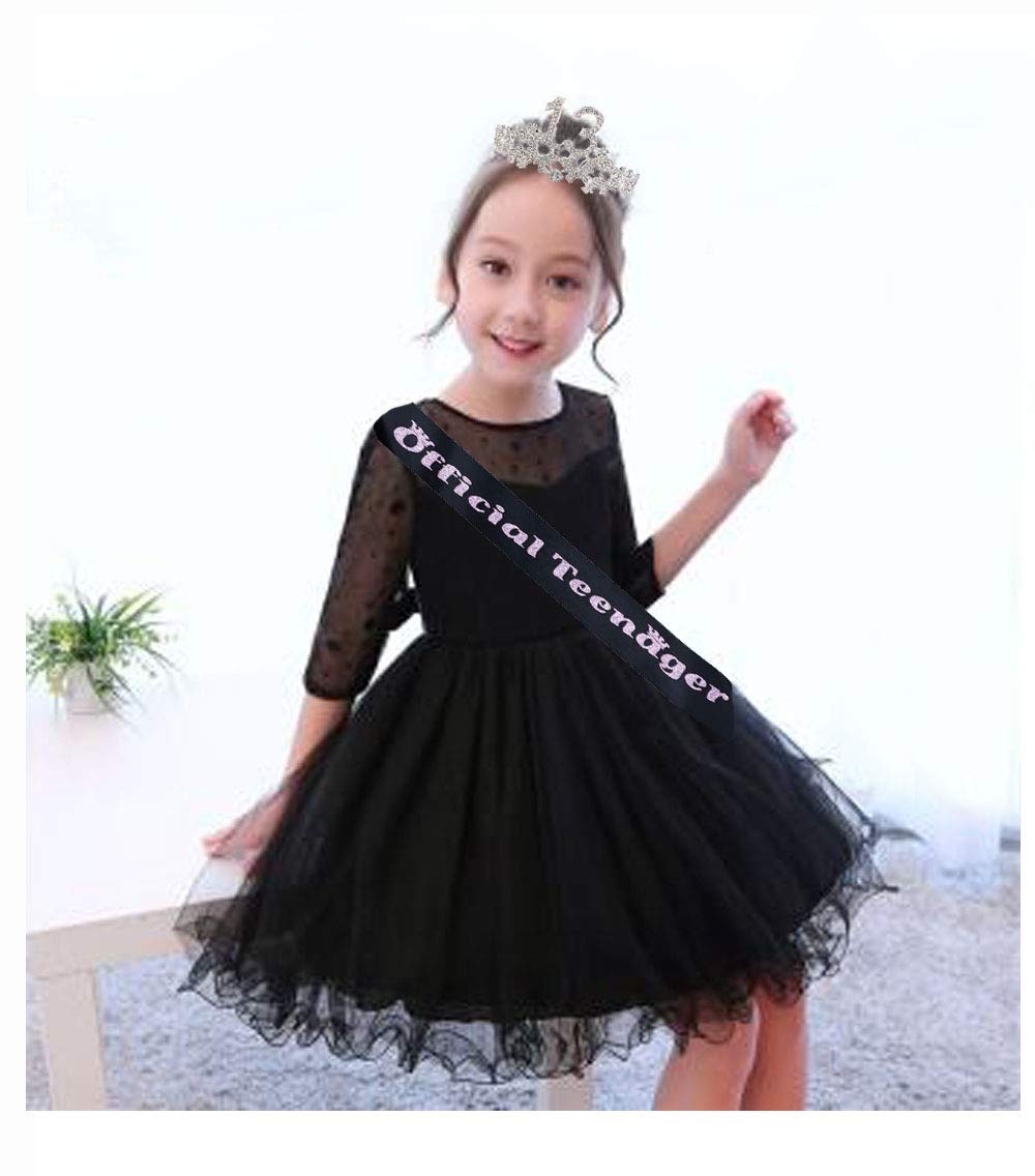 13th Birthday Tiara and Sash Set for Girls - Silver Crystal Rhinestone Crown & Satin Sash - Teen Birthday Party Decorations - Perfect for Sweet 16, Quinceañera & Coming of Age Celebrations
