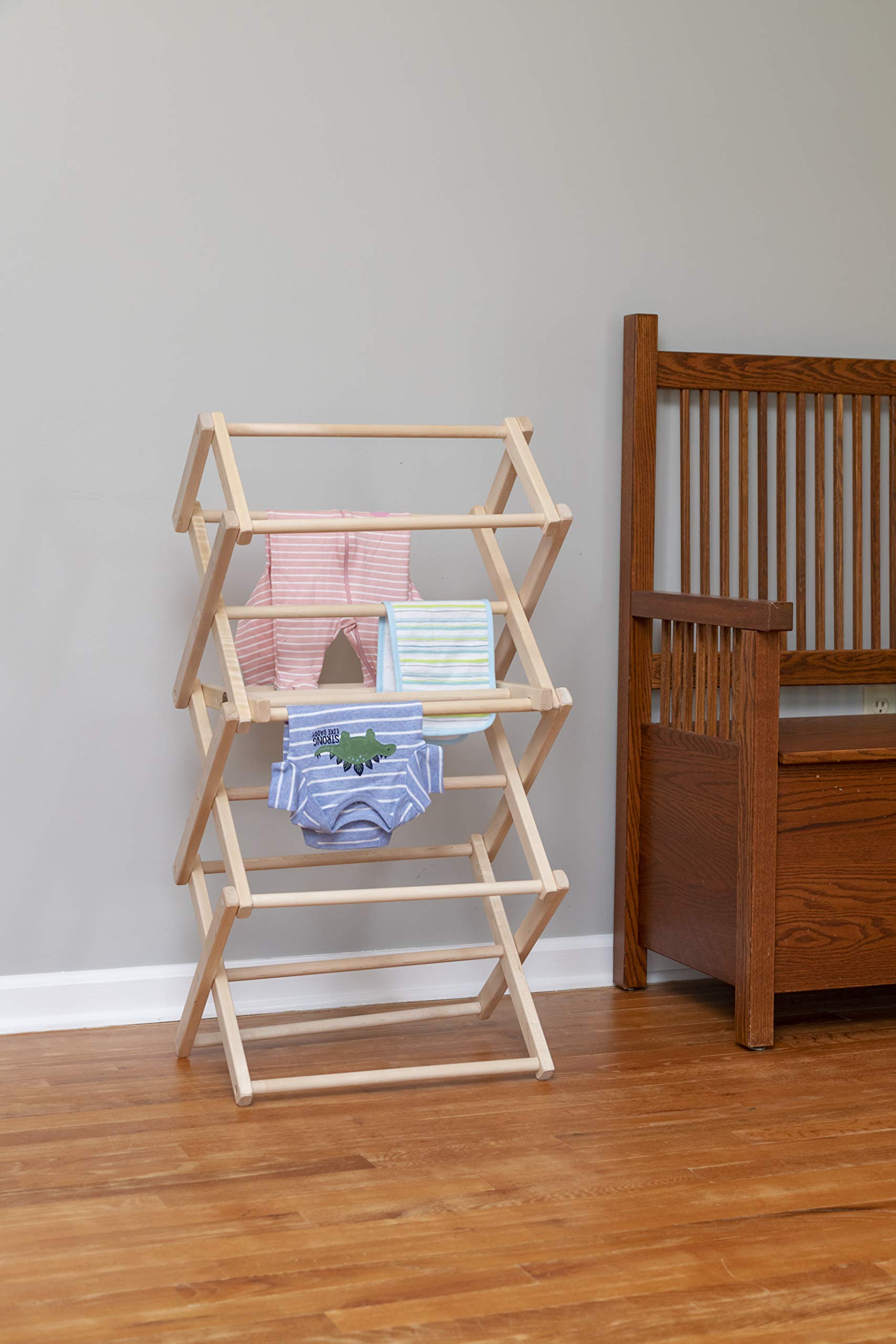 Premium Solid Maple Wood Clothes Drying Rack - USA Made Foldable Laundry Rack for Baby Clothes, Delicates & Hand Towels | Space-Saving Design for Small Apartments, Bathrooms & Nursery Rooms | No Assembly Needed Durable Hardwood Garment Drying Stand