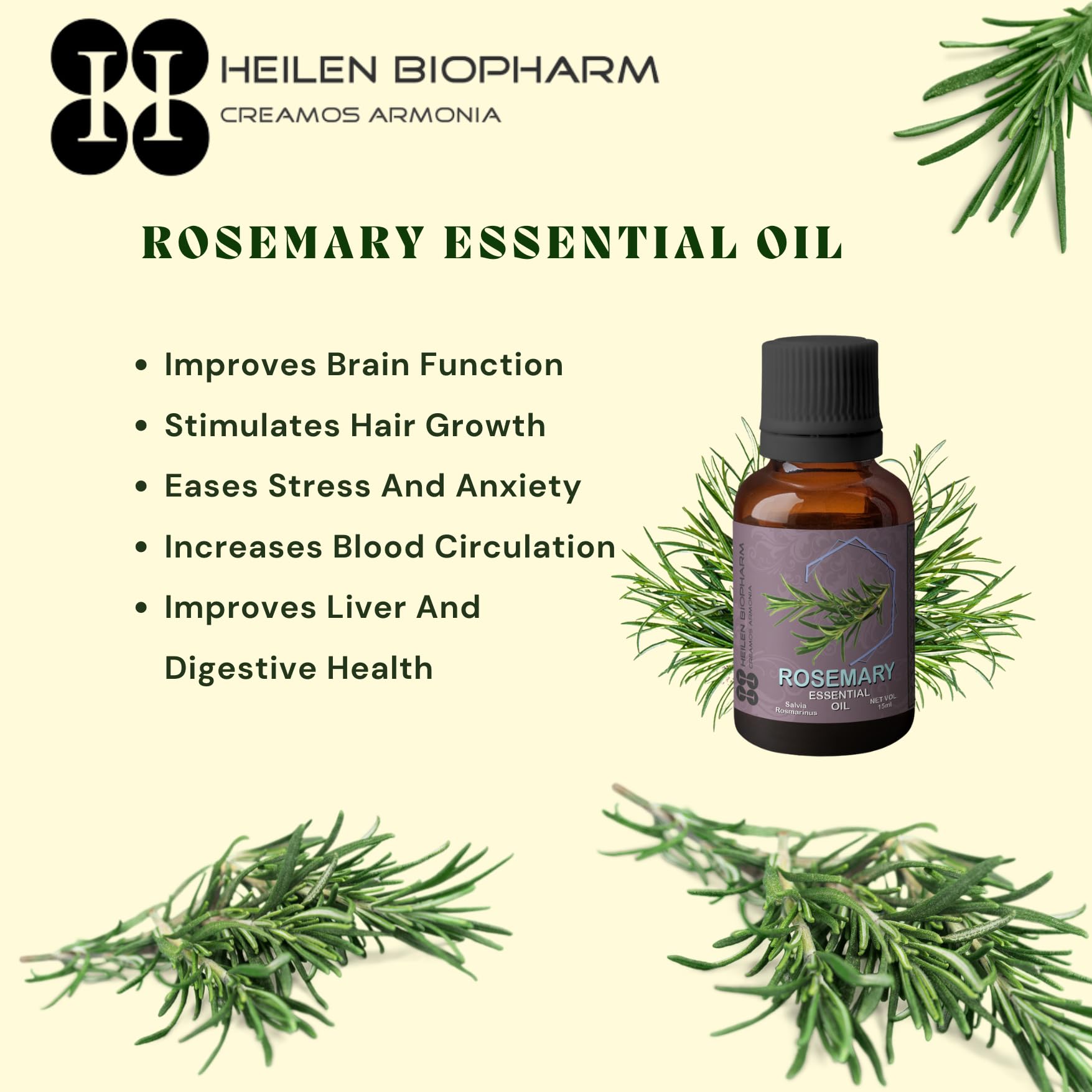 Organic Rosemary Essential Oil for Skin & Hair Care - 100% Pure Natural Aromatherapy Oil, 15ml - Perfect for Massage, Diffuser & DIY Beauty Products