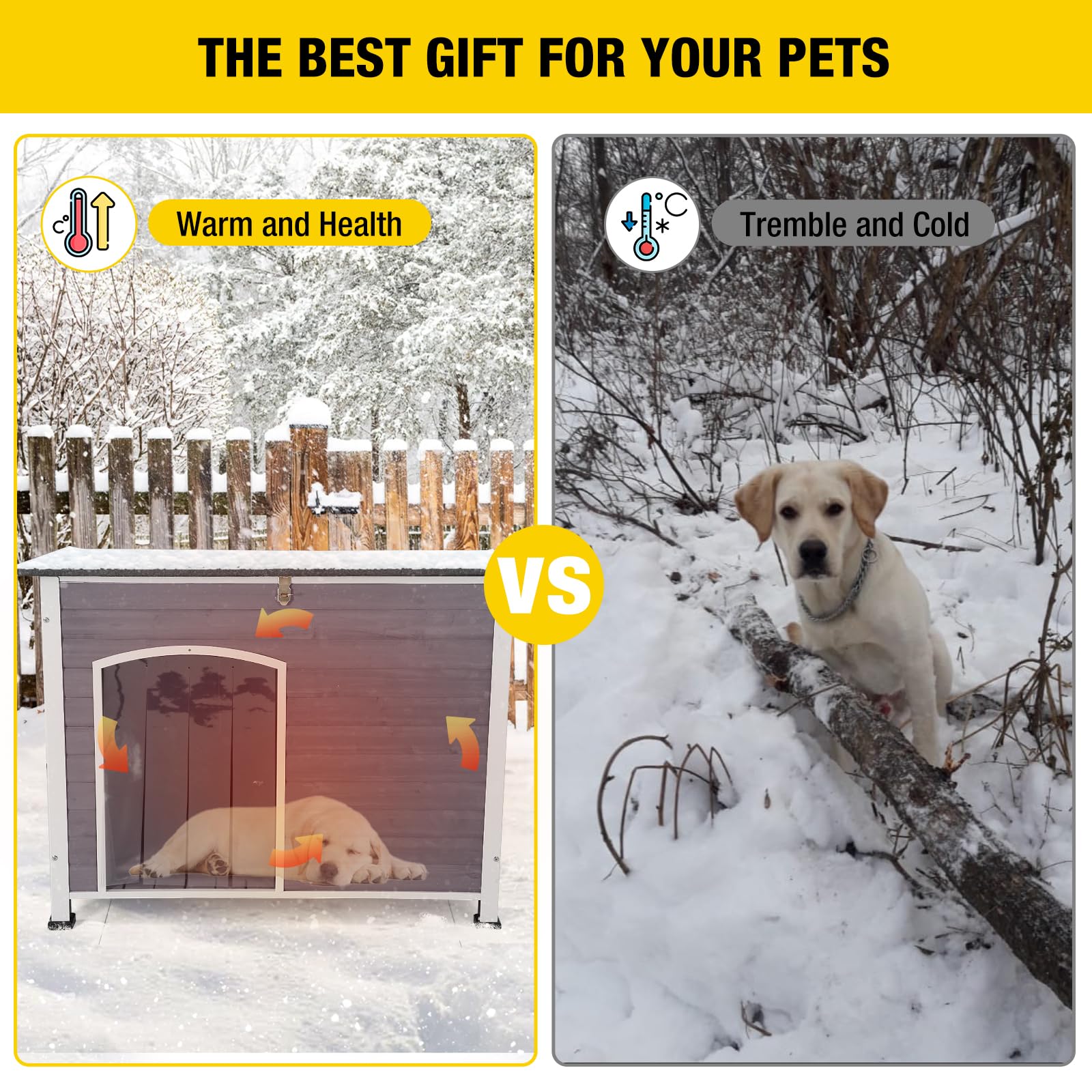 Aivituvin Insulated & Waterproof Heated Dog House - Winter-Proof Outdoor Kennel with All-Around Iron Frame for Small, Medium & Large Dogs - Perfect for Backyard, Patio & Cold Weather Protection