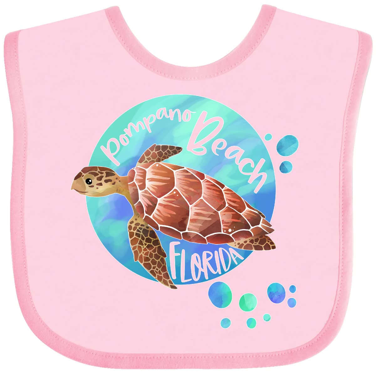 Inktastic Pompano Beach Florida Sea Turtle Swimming with Bubbles Baby Bib - Soft Cotton Bib for Infants, Toddler Feeding & Drool Protection, Perfect Gift for Beach Lovers & Ocean-Themed Nurseries