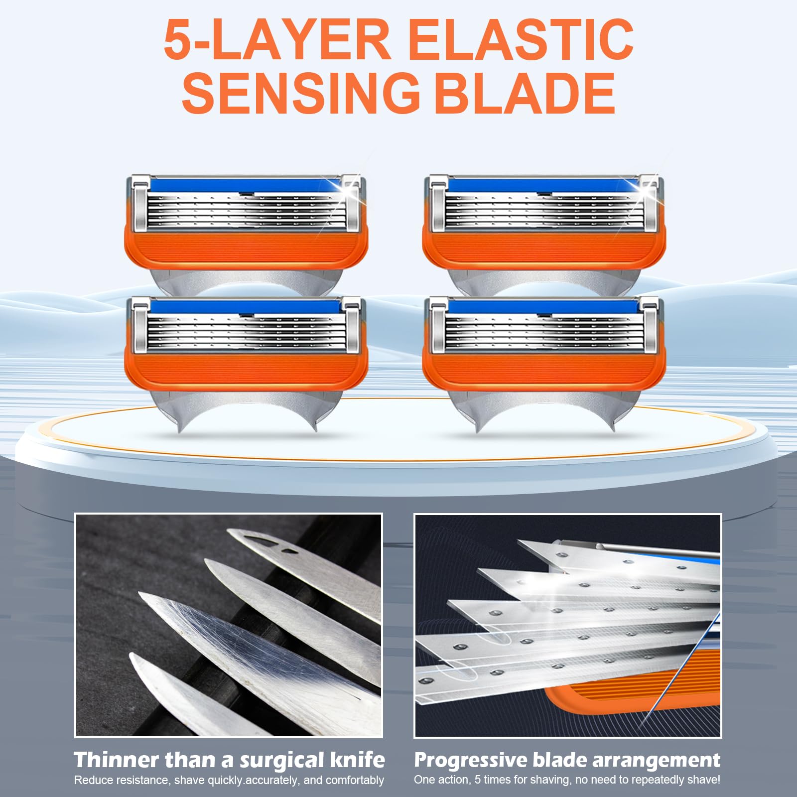 Premium Fusion 5 Razor Blade Refills - 16 Count Men's Shaving Cartridges (Orange Version) - Ultra Sharp Replacement Blades for Smooth Shaving at Home or Travel