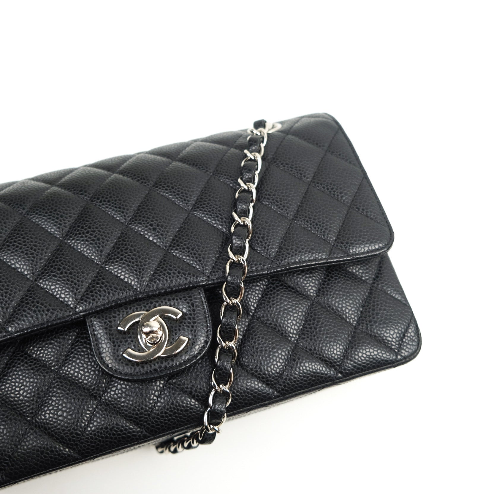 Chanel Classic Medium Double Flap Bag Black Caviar Leather with Silver Hardware - Luxury Handbag for Women, Perfect for Work, Evening Events & Special Occasions