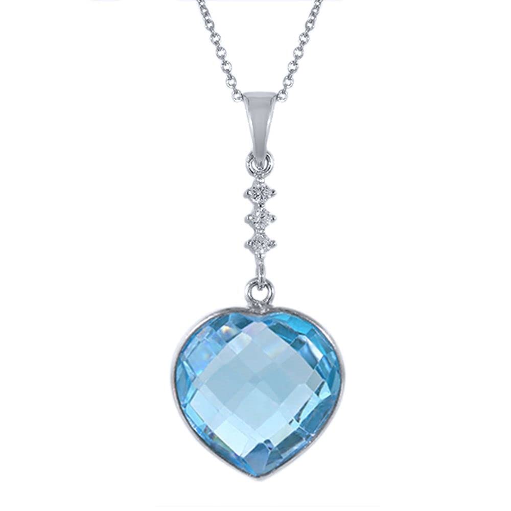 7.00 Ct Natural Blue Topaz Heart Pendant in 925 Sterling Silver with 18