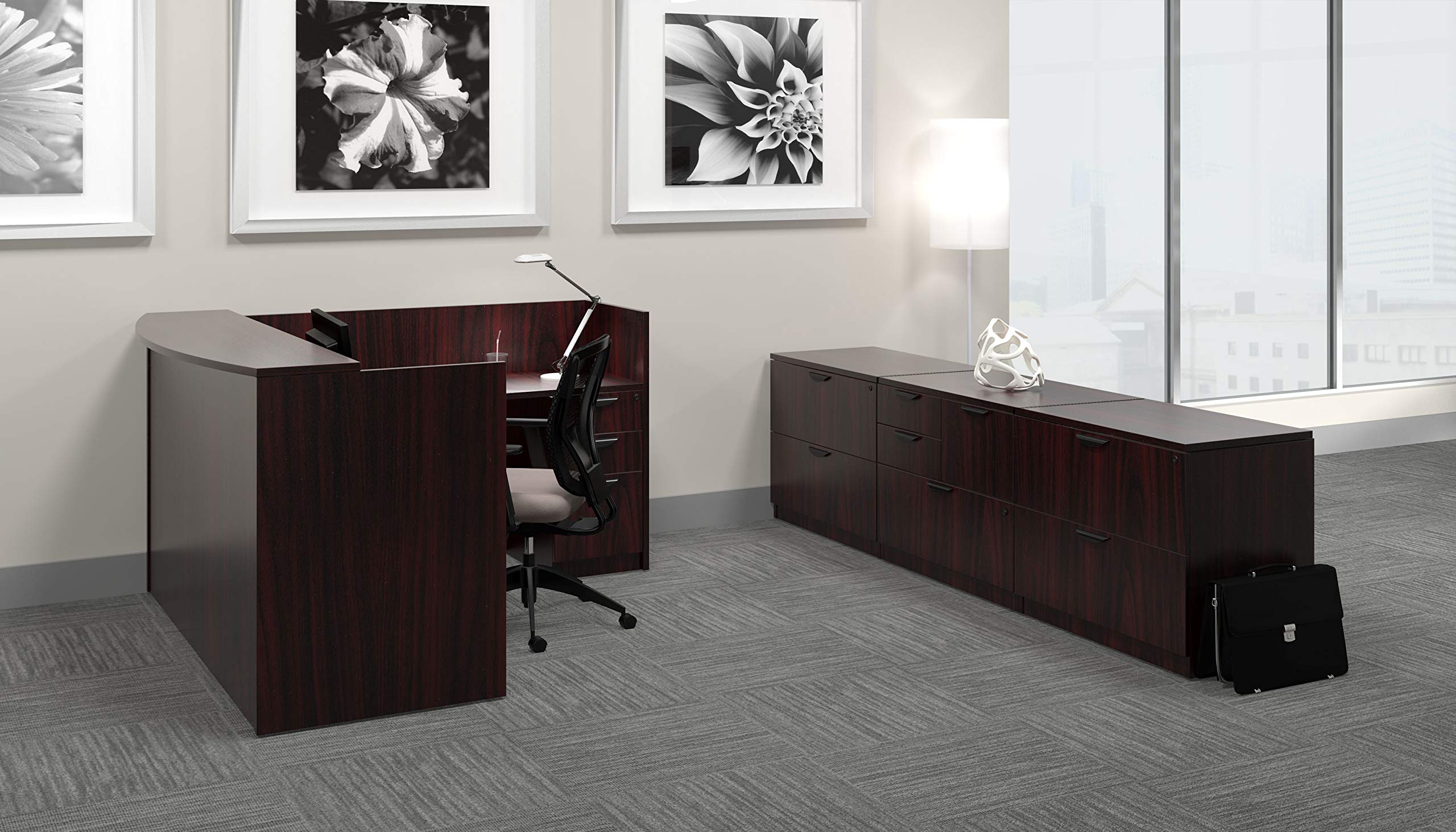 GOF Double 2 Person Workstation Cubicle (12'D x 7'W) - Office Partition & Room Divider with Mahogany Pedestal - Perfect for Shared Workspaces & Office Privacy Solutions