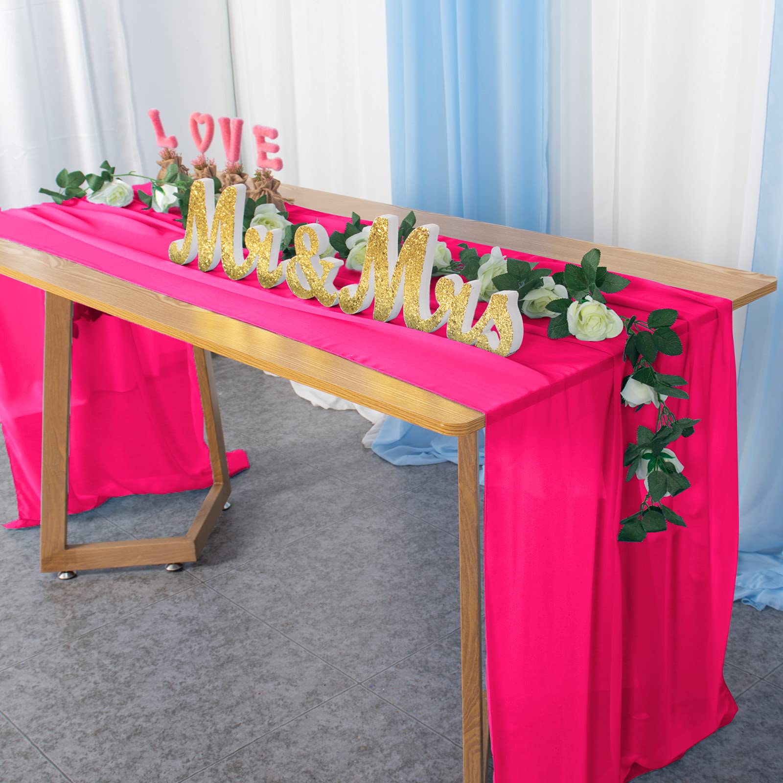 AMZLOKAE Fuchsia Chiffon Table Runner Set of 2 - Elegant Sheer Wedding Tablecloth for Rustic Dining Room, Party Decor, Picnic & Home Celebration (Hot Pink, 108x14 Inch) | Perfect for Weddings, Anniversaries, Baby Showers & Outdoor Events