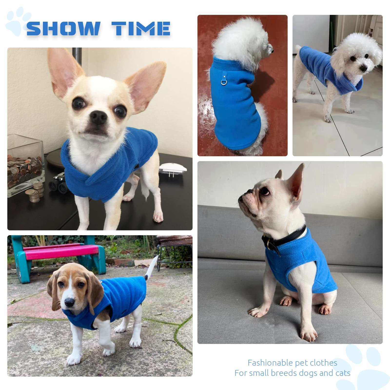 Soft Fleece Winter Dog Sweater & Cat Vest with Leash O-Ring - Warm Pet Pullover Coat for Small Dogs & Cats - Chihuahua & Shih Tzu Apparel - Blue | Perfect for Cold Weather Walks & Indoor Comfort