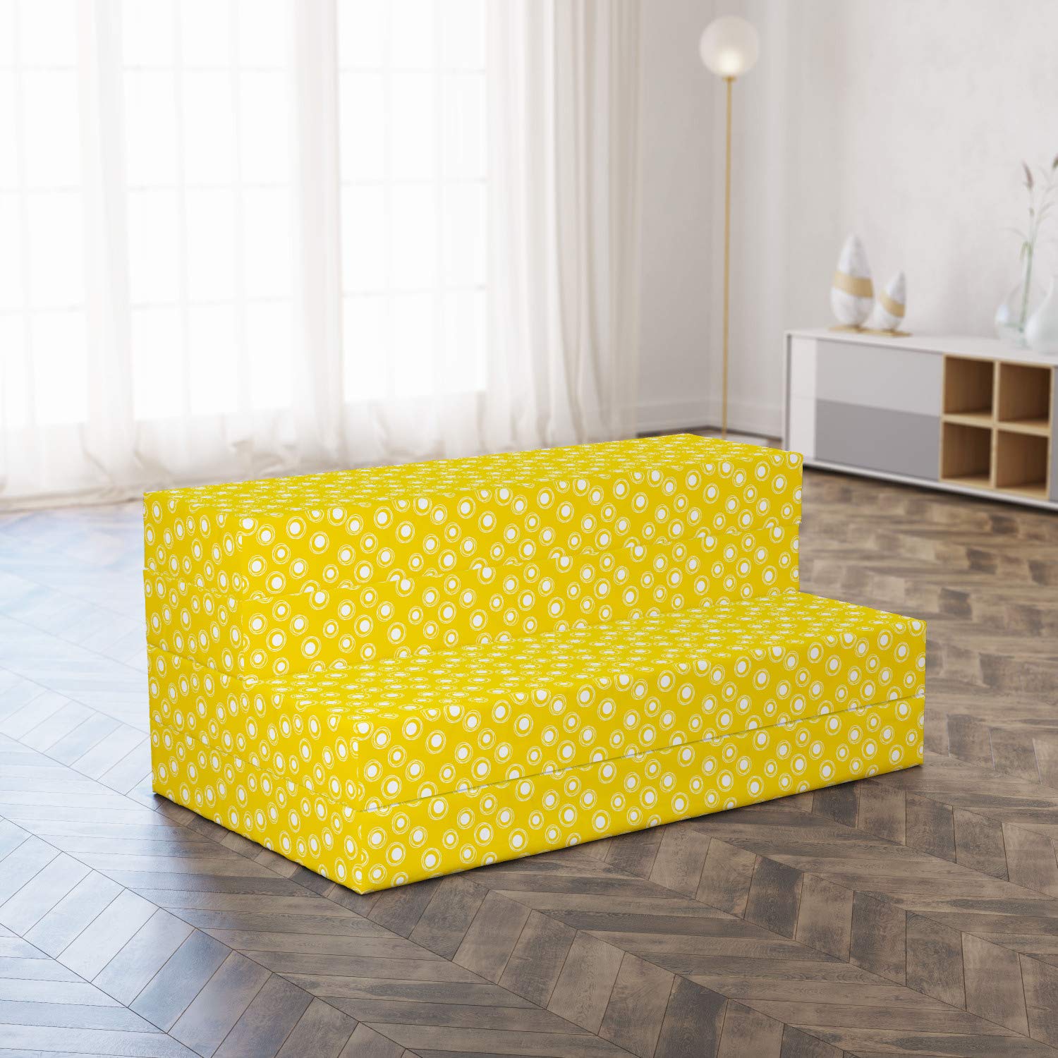 Ambesonne Yellow and White Foldable Mattress - Round Spots Design, 78.7