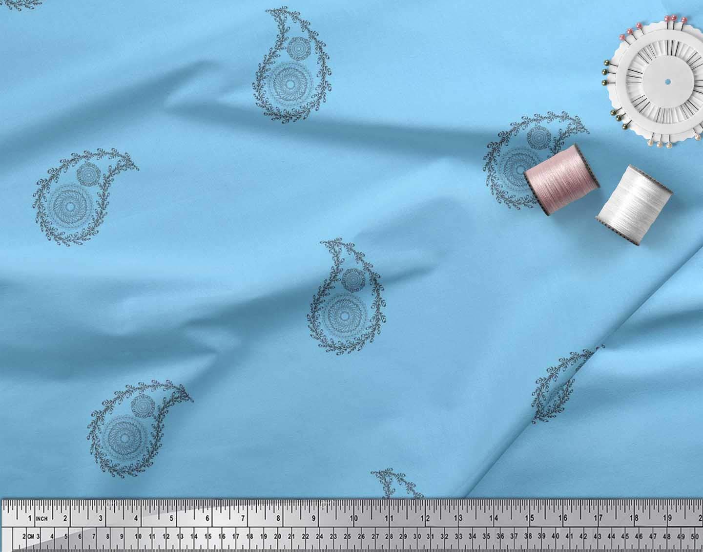Soimoi Velvet Blue Fabric by The Yard - 58 Inch Wide - Leaves Wreath & Paisley Symphony Printed Velvet Fabric for DIY Home Decor, Upholstery, and Fashion Projects