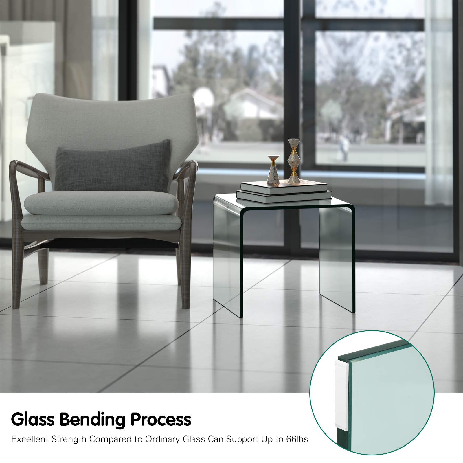 KOTEK Tempered Glass End Table - Clear Small Coffee Table with Smooth Edge & Non-Slip Pads, Transparent Accent Table for Living Room, Bedroom, Office - Perfect for Holding Drinks, Books & Decor