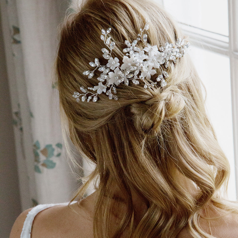 Mayflower Crystal Blossom Hair Comb - Elegant Bridal Hair Accessory for Weddings, Prom & Special Occasions