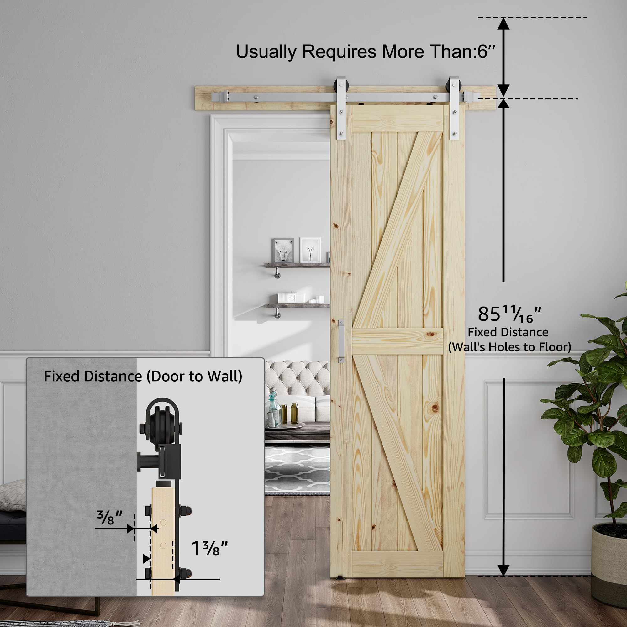 SMARTSTANDARD 24x84 Inch Sliding Barn Door Kit - Brushed Nickel Hardware & Handle Included - Unfinished Solid Spruce Wood Panel with K-Frame - Easy DIY Assembly - Perfect for Bedroom, Closet or Farmhouse Style Home Decor