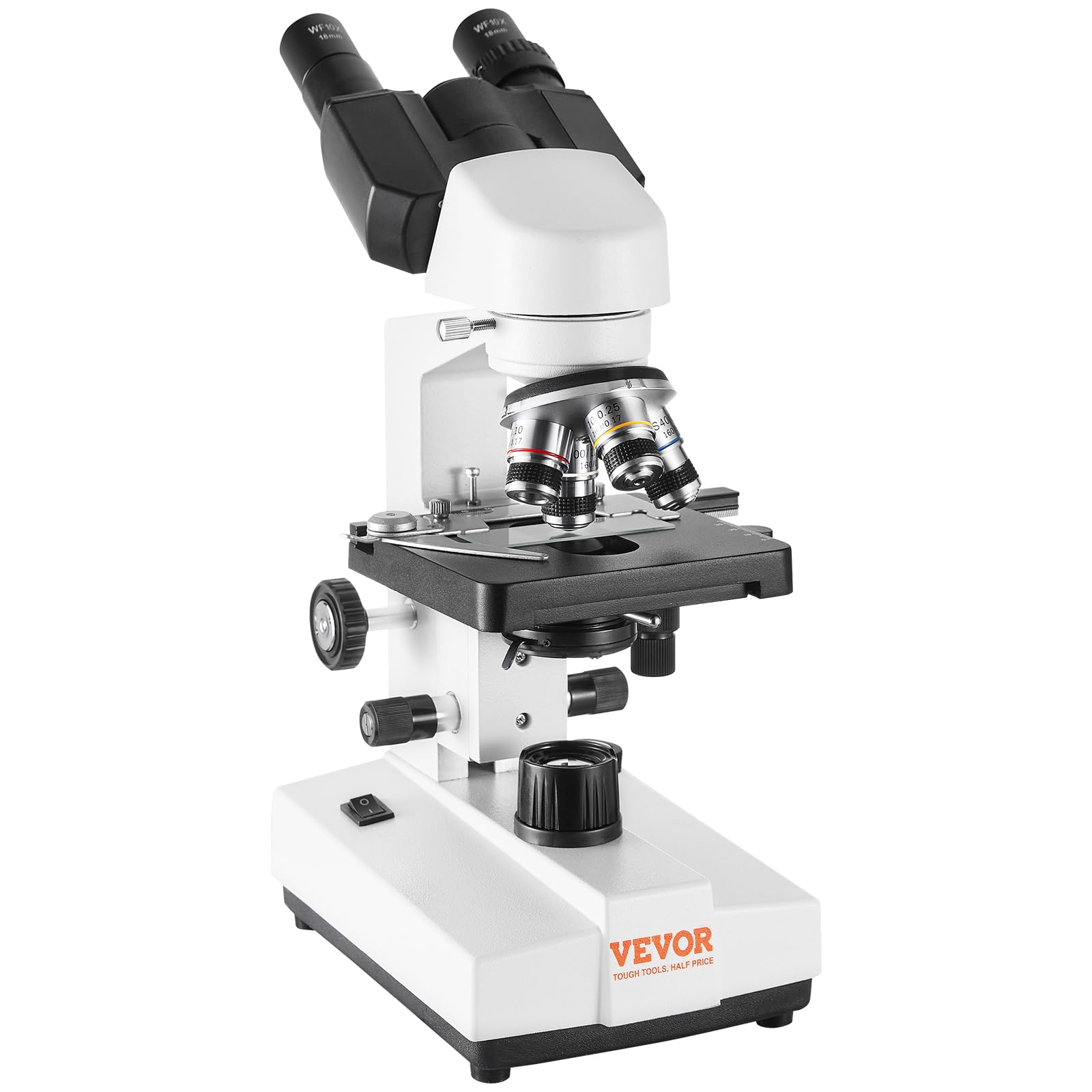 VEVOR Binocular Compound Microscope 40X-2500X Magnification with LED Light, Phone Adapter & Prepared Slides - Professional Lab Microscope for Adults, Students, Biology, Classroom & Home Science Experiments
