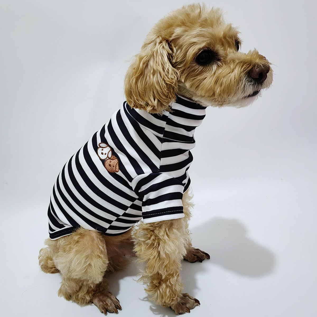 Cute Striped Turtleneck Dog Sweater - Soft Stretchy Puppy Pullover with Embroidery for Small Medium Large Dogs & Cats (Black Striped, Small) - Perfect for Winter Walks & Photo Shoots