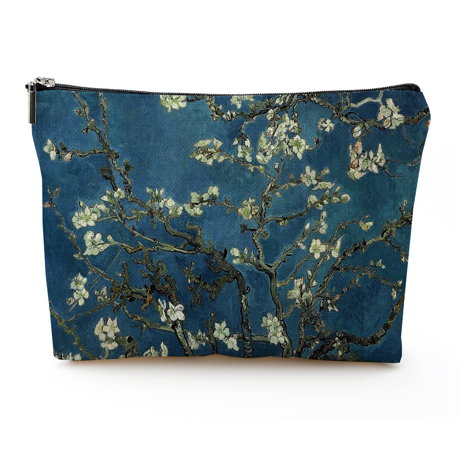 Large Makeup Bag for Women - Waterproof Travel Cosmetic Organizer with Zipper, 7x10 Inch Toiletry Pouch (Almond Blossom Pattern) - Perfect for Travel, Gym, and Daily Beauty Storage