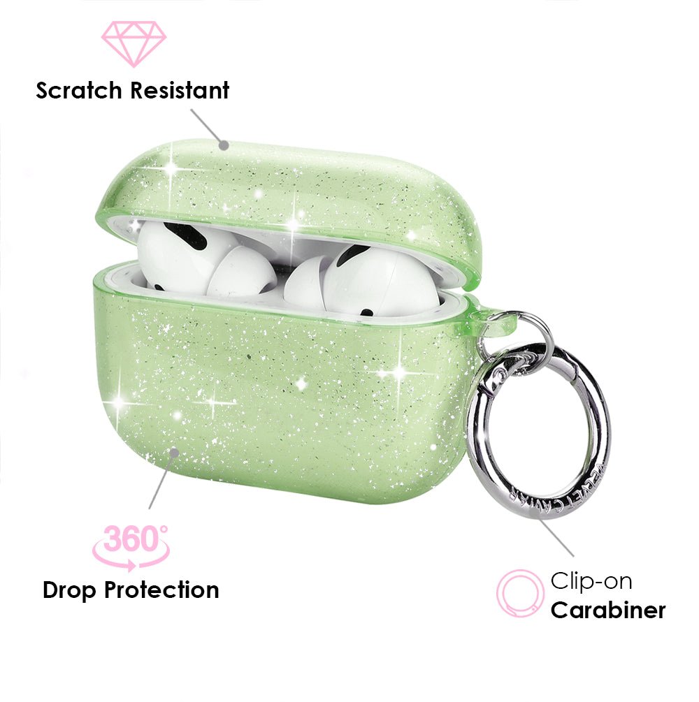 Lime Stardust AirPod Case - Protective Cover for Apple AirPods 1/2/3 & Pro - Trendy Glitter Design, Shockproof & Scratch-Resistant - Perfect for Gym, Travel & Everyday Use