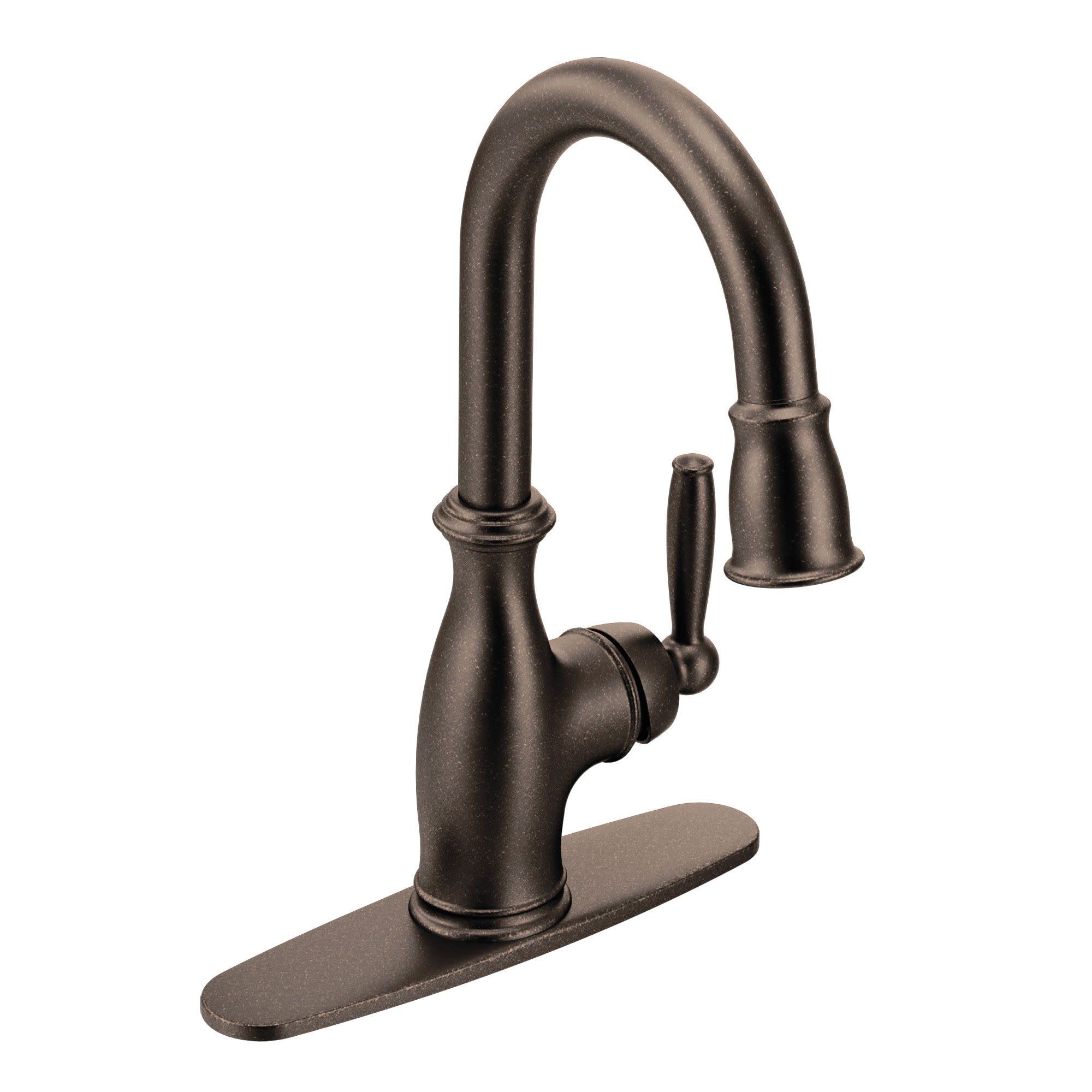 Moen Brantford Oil Rubbed Bronze Traditional Single Handle High-Arc Pull Down Kitchen Faucet with Reflex Docking System & Power Clean Spray - 5985ORB | Perfect for Modern Farmhouse & Commercial Kitchens