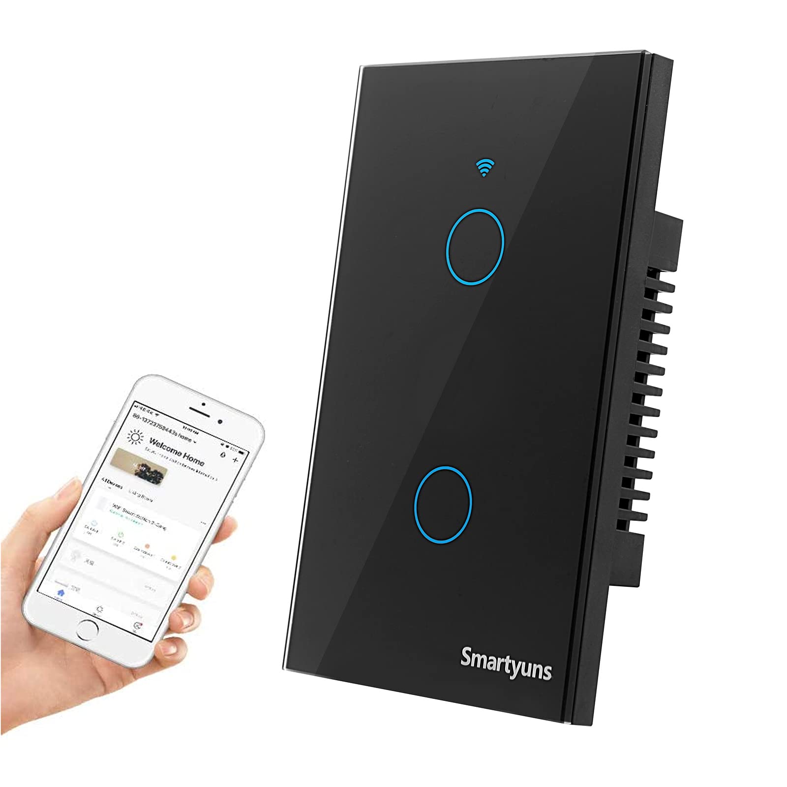 WiFi Smart Light Switch 2 Gang - US Standard Touch Panel Wall Switch with Timer, Single Pole, Tempered Glass (Black) - Perfect for Smart Homes, Bedrooms & Living Rooms