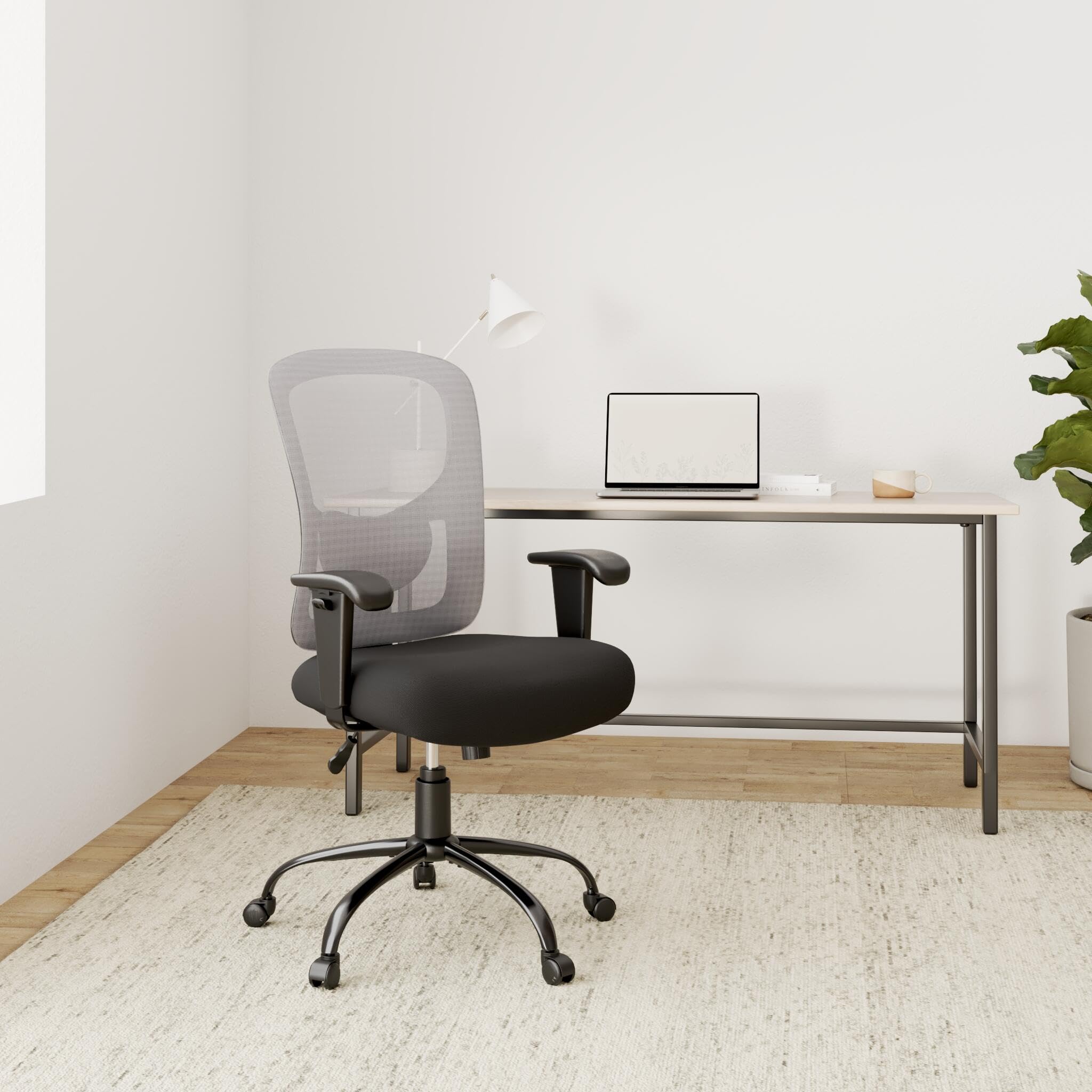HCY Big and Tall Office Chair - 400 lbs Weight Capacity Ergonomic Mesh Computer Desk Chair with Adjustable Height, Lumbar Support & Wheels for Heavy People - Perfect for Home Office, Gaming & Workspaces (White)