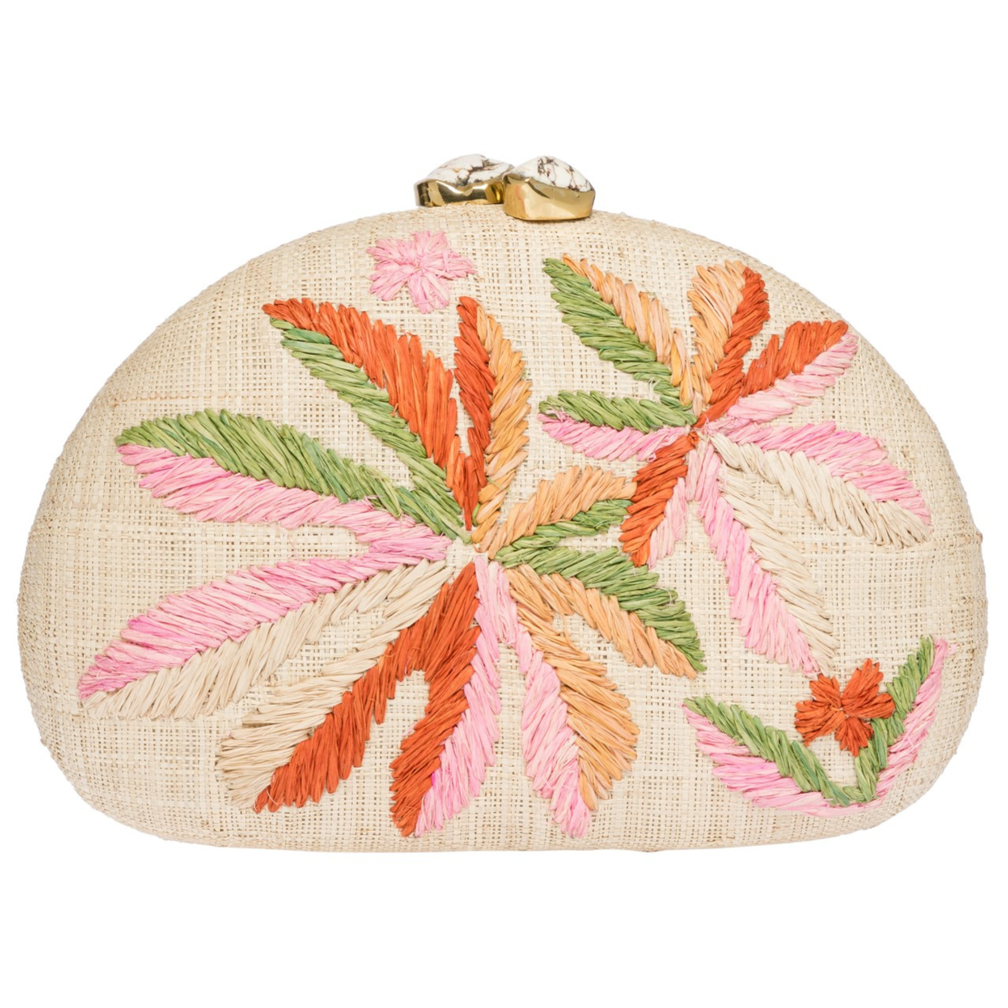 Berna Raffia Leaf Clutch Handbag - Natural Woven Straw Clutch Purse for Women - Perfect for Summer, Beach, Wedding, and Evening Events