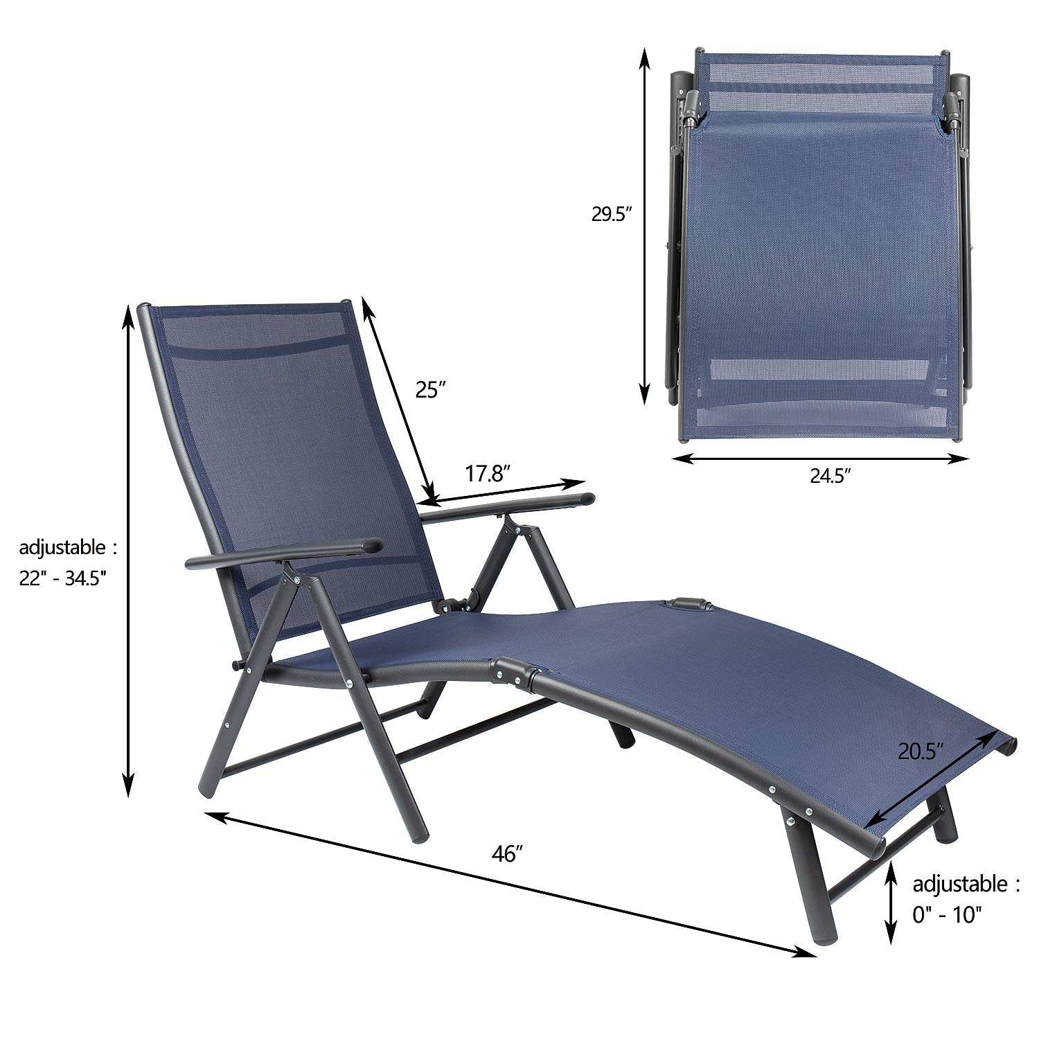 Adjustable Folding Recliner Chaise Lounge Chairs Set of 2 - Outdoor Patio Furniture for Pool, Beach, Yard & Balcony - Foldable Sunbathing Tanning Chair (Blue) - Perfect for Relaxing, Lounging & Soaking Up the Sun