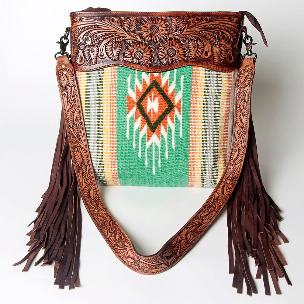 **Genuine Leather Western Handbag for Women - American Darling Hand-Tooled Saddle Blanket Design - Perfect for Cowgirl Style, Rodeo Events & Everyday Use**