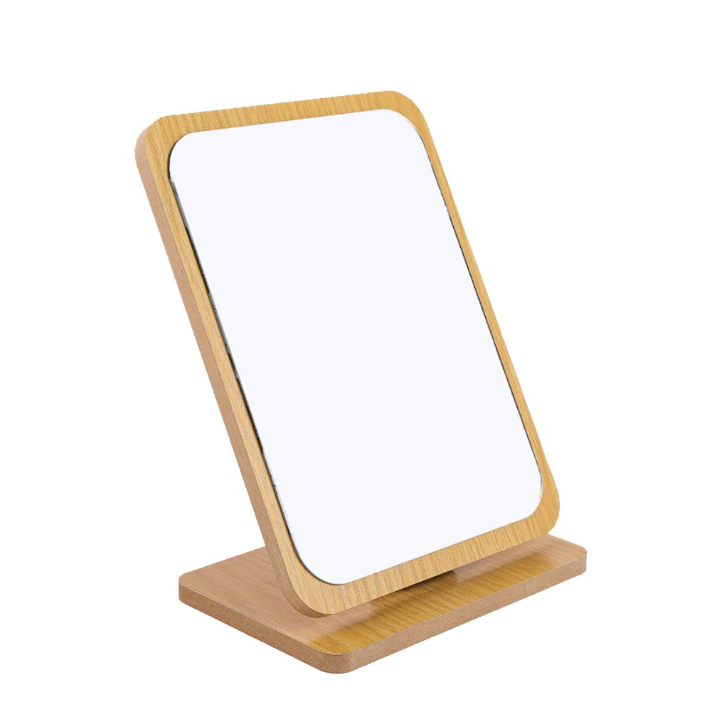 UUYYEO Wooden Tabletop Makeup Mirror - Portable Folding Dressing Mirror with Stand, Rectangular Cosmetic Mirror for Women | Perfect for Vanity, Bathroom & Travel