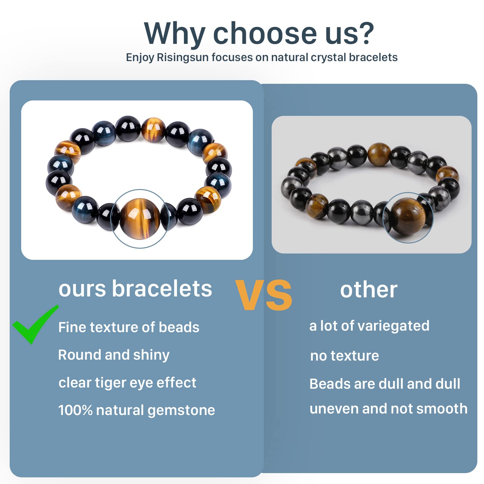 10MM Tiger Eye & Black Obsidian Beaded Bracelet for Men & Women - Triple Protection, Anxiety Relief, Courage Booster | Healing Crystal Energy Bracelet for Meditation, Stress Relief & Spiritual Growth