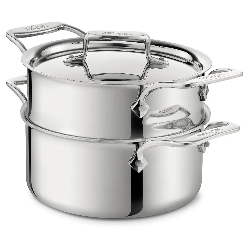All-Clad 3 Quart D5 Stainless Steel Polished Steamer Set with Lid - Premium Cookware for Healthy Vegetables, Seafood & Dumplings | Induction Compatible, Dishwasher Safe