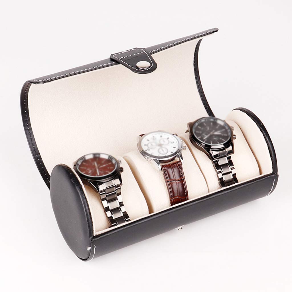 JJZXC Black Leatherette Watch Roll Organizer - Portable Travel Jewelry Case with Cushions for Bracelets & Watches | Perfect for Travel, Storage, and Display